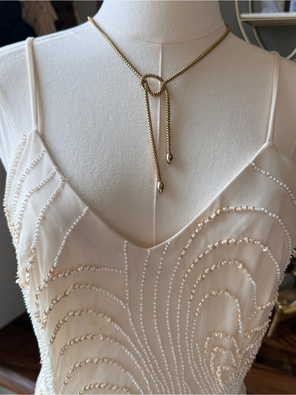 Basix II Ivory Beaded Formal Midi Dress with Matching Shawl Size 6 - Picture 1 of 11